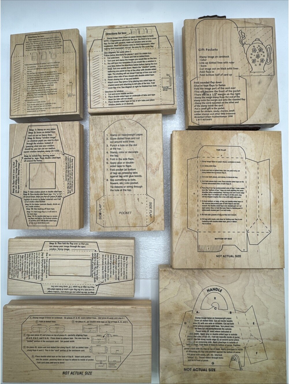 Lot 9 Craft Boxes Template Wood Rubber Stamps Inky Antics Purse, Pocket Tag,